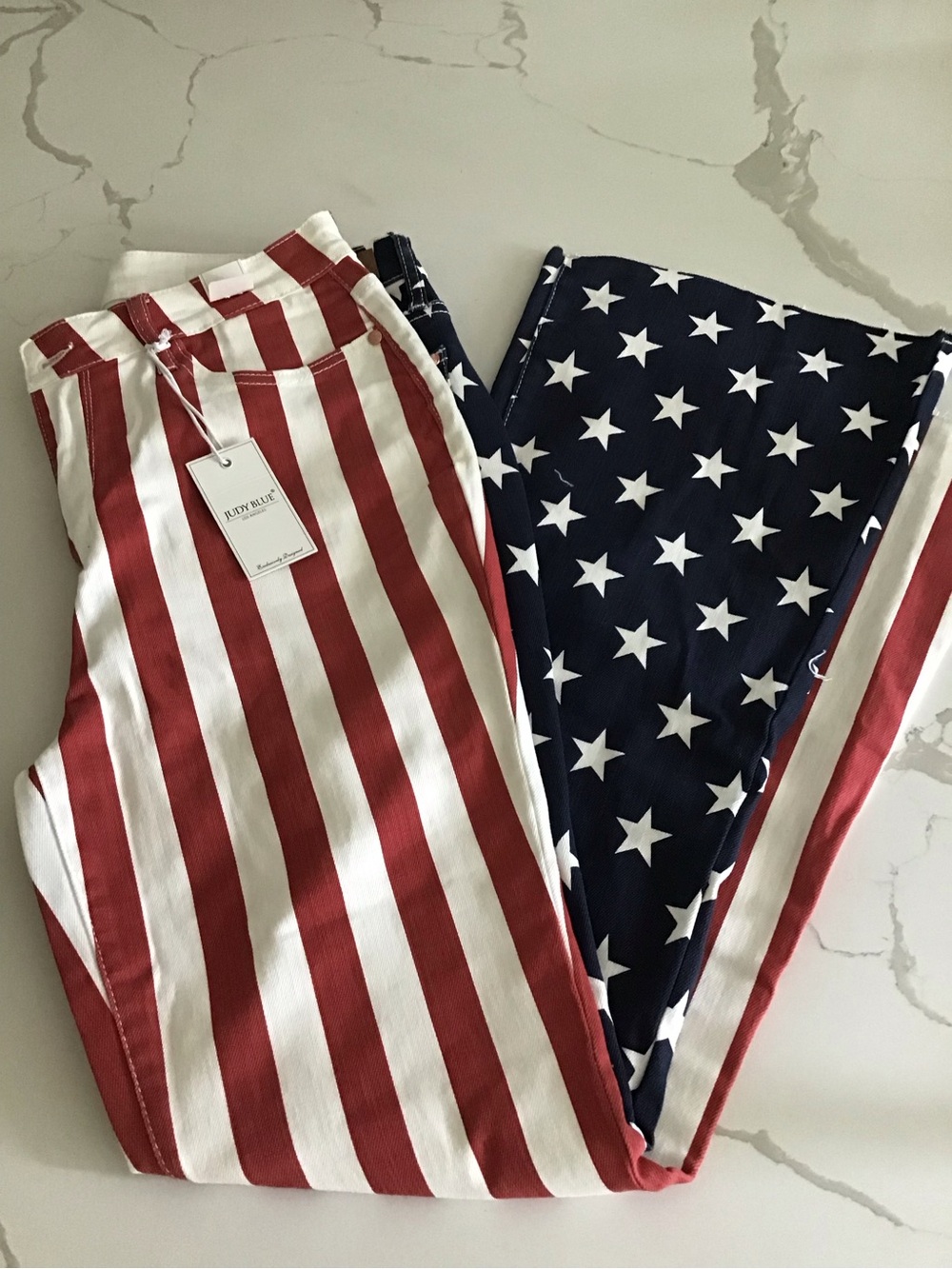 Judy Blue Kids Flag Print Pull-On Leggings - Red & White with Navy Star Panel